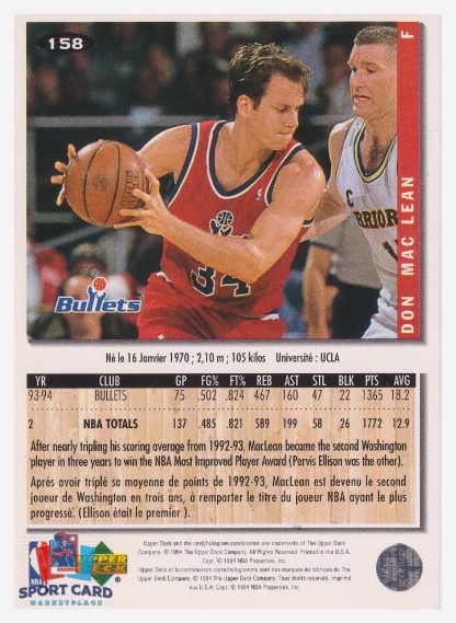 1994 Upper Deck Collector's Choice Don MacLean / Washington Bullets #158