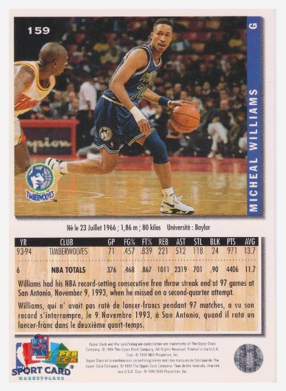 1994 Upper Deck Collector's Choice Michael Williams / Minnesota Timberwolves #159