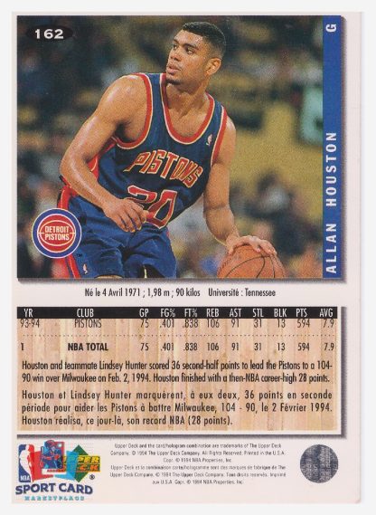 1994 Upper Deck Collector's Choice Allan Houston / Detroit Pistons #162