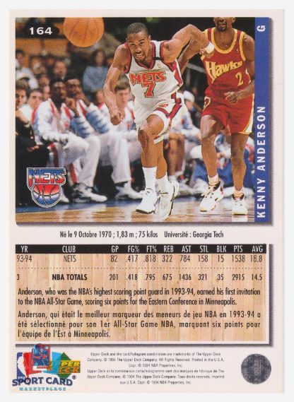 1994 Upper Deck Collector's Choice Kenny Anderson / New Jersey Nets #164