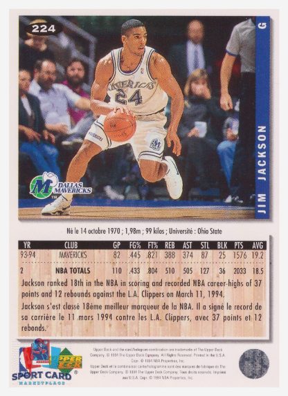 1994 Upper Deck Collector's Choice Jim Jackson / Dallas Mavericks #224