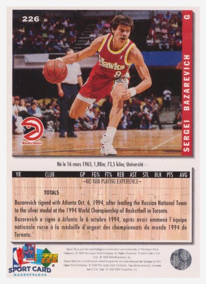 1994 Upper Deck Collector's Choice Sergei Bazarevich / Atlanta Hawks #226