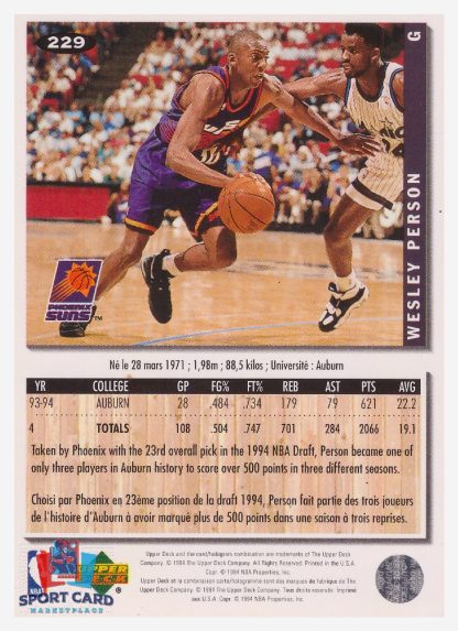 1994 Upper Deck Collector's Choice Wesley Person / Phoenix Suns #229