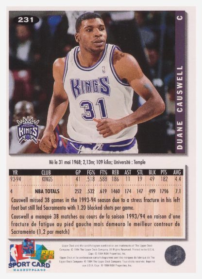 1994 Upper Deck Collector's Choice Duane Causwell / Sacramento Kings #231