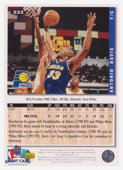 1994 Upper Deck Collector's Choice Antonio Davis / Indiana Pacers #233