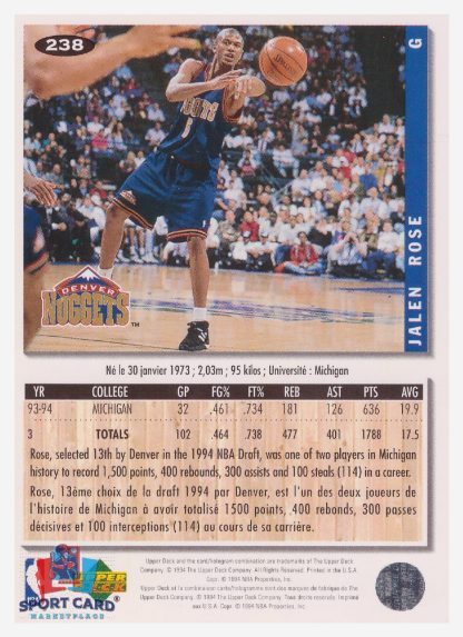 1994 Upper Deck Collector's Choice Jalen Rose / Denver Nuggets #238