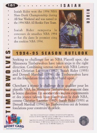 1994 Upper Deck Collector's Choice - Tip Offs Isaiah Rider / Minnesota Timberwolves #181
