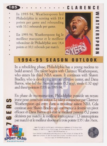 1994 Upper Deck Collector's Choice - Tip Offs Clarence Weatherspoon / Philadelphia 76ers #185