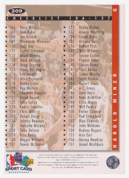 1994 Upper Deck Collector's Choice - Checklist 106-157 #209