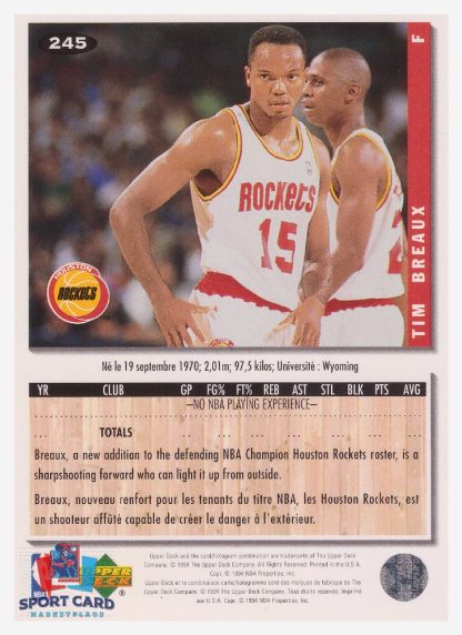 1994 Upper Deck Collector's Choice Tim Breaux / Houston Rockets #245