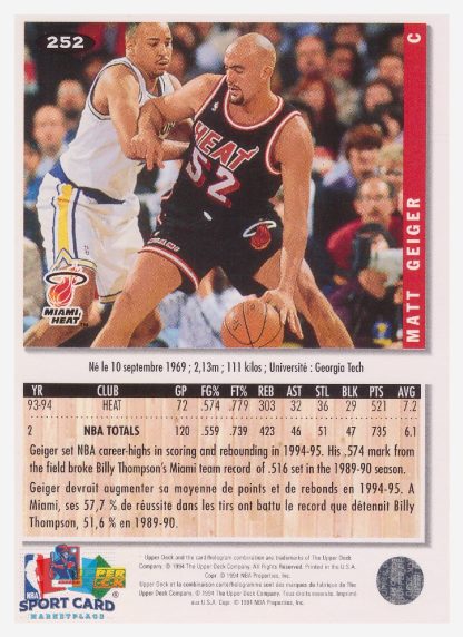 1994 Upper Deck Collector's Choice Mark Geiger / Miami Heat #252