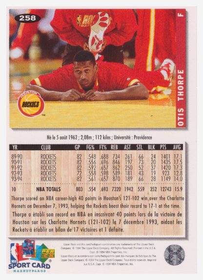 1994 Upper Deck Collector's Choice Otis Thorpe / Houston Rockets #258