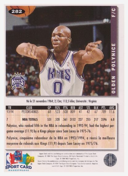 1994 Upper Deck Collector's Choice Olden Polynice / Sacramento Kings #282