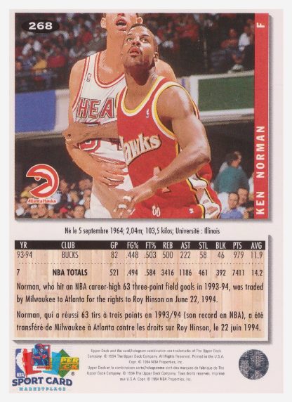 1994 Upper Deck Collector's Choice Ken Norman / Atlanta Hawks #268
