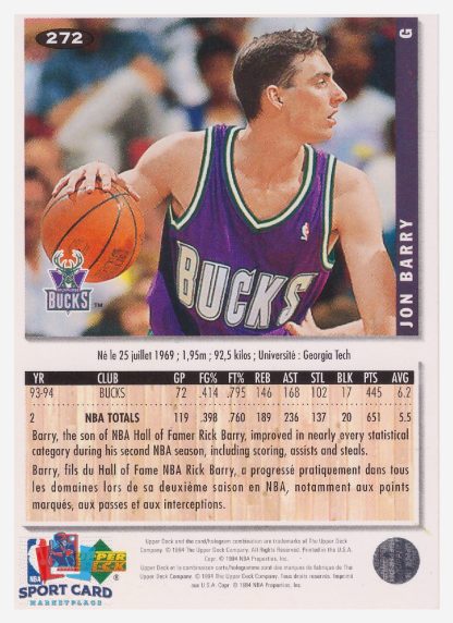 1994 Upper Deck Collector's Choice Jon Barry / Milwauee Bucks #272