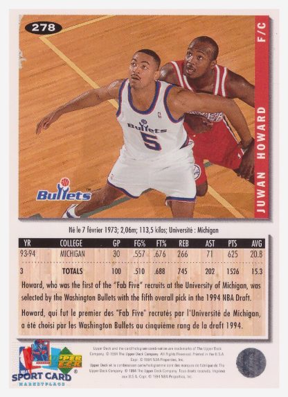 1994 Upper Deck Collector's Choice Juwan Howard / Washington Bullets #278