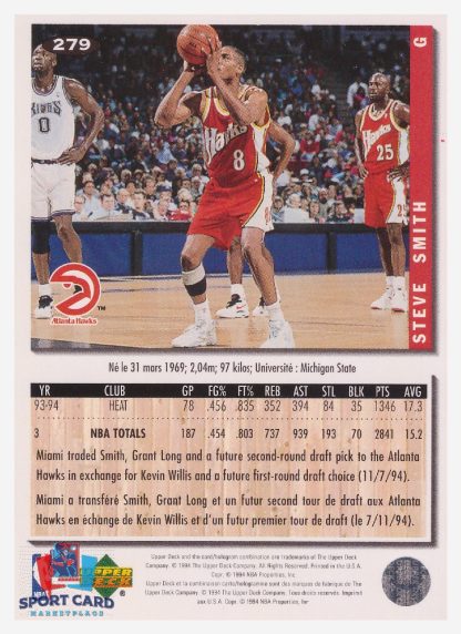 1994 Upper Deck Collector's Choice Steve Smith / Atlanta Hawks #279