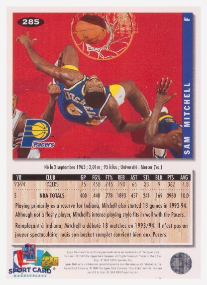 1994 Upper Deck Collector's Choice Sam Mitchell / Indiana Pacers #285