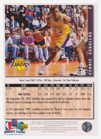 1994 Upper Deck Collector's Choice Cedric Ceballos / Los Angeles Lakers #287