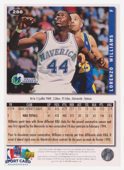 1994 Upper Deck Collector's Choice Lorenzo Williams / Dallas Mavericks #288
