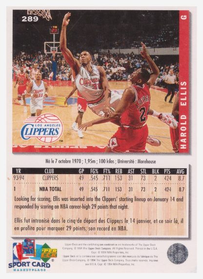 1994 Upper Deck Collector's Choice Harold Ellis / Los Angeles Clippers #289