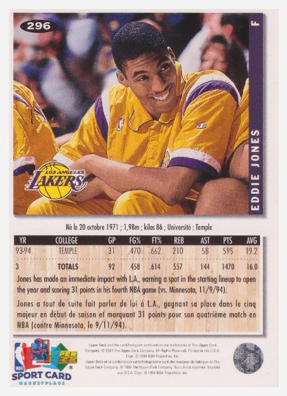 1994 Upper Deck Collector's Choice Eddie Jones / Los Angeles Lakers #296