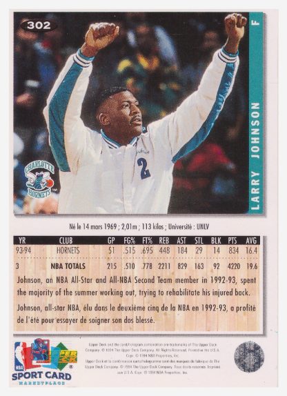 1994 Upper Deck Collector's Choice Larry Johnson / Charlotte Hornets #302