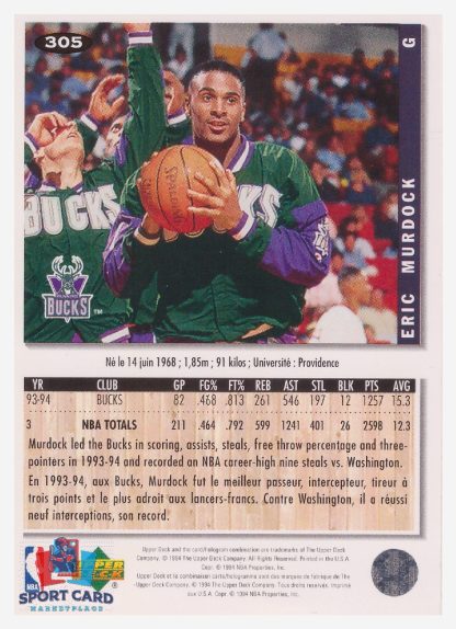 1994 Upper Deck Collector's Choice Eric Murdock / Milwaukee Bucks #305