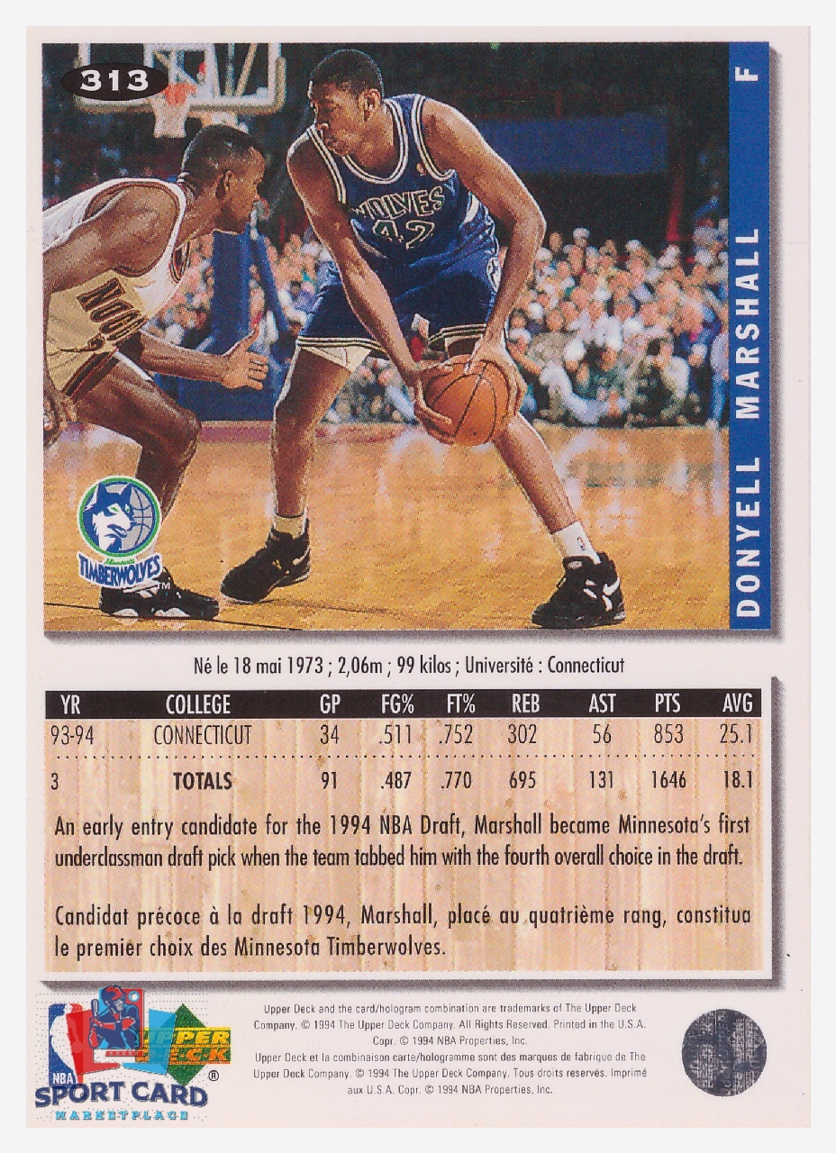 1994 Upper Deck Collector's Choice Donyell Marshall / Minnesota Timberwolves #313