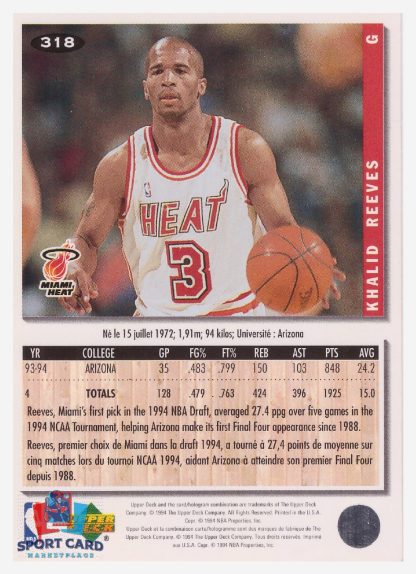 1994 Upper Deck Collector's Choice Khalid Reeves / Miami Heat #318