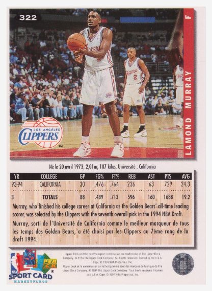 1994 Upper Deck Collector's Choice Lamond Murray / Los Angeles Clippers #322