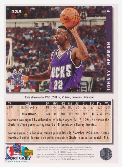 1994 Upper Deck Collector's Choice Johnny Newman / Milwaukee Bucks #338