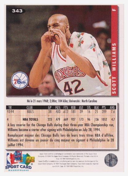 MN_1206 1994 Upper Deck Collector's Choice Scott Williams / Philadelphia 76ers #343