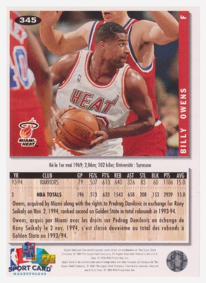 1994 Upper Deck Collector's Choice Billy Owens / Miami Heat #345