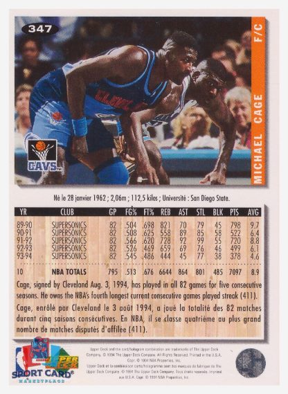 1994 Upper Deck Collector's Choice Michael Cage / Cleveland Cavaliers #347