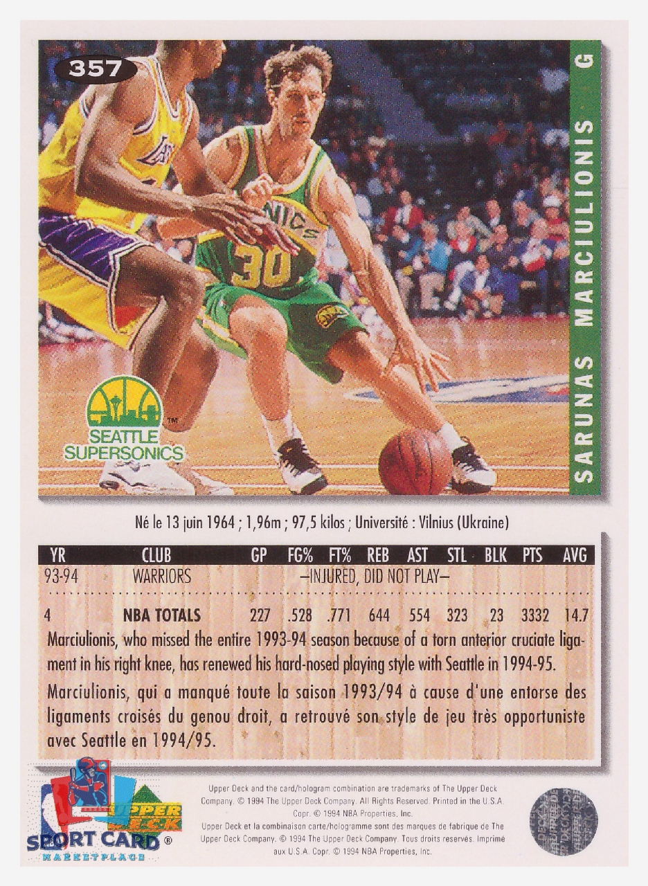 1994 Upper Deck Collector's Choice Sarunas Marciulionis / Seattle SuperSonics #357