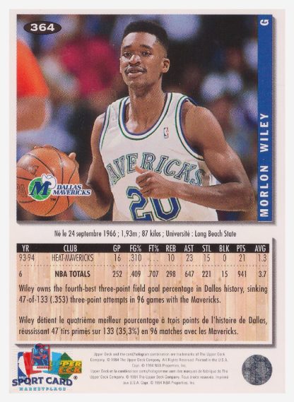 1994 Upper Deck Collector's Choice Morlon Wiley / Dallas Mavericks #364