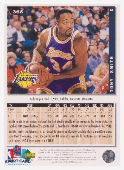 1994 Upper Deck Collector's Choice Tony Smith / Los Angeles Lakers #366