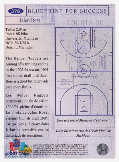 1994 Upper Deck Collector's Choice - Blueprint For Success Jalen Rose / Denver Nuggets #378