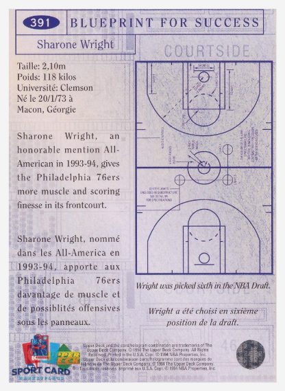 1994 Upper Deck Collector's Choice - Blueprint For Success Sharone Wright / Philadelphia 76ers #391