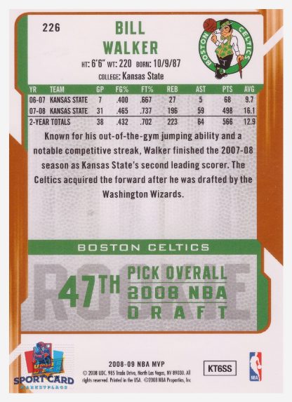 2008 Upper Deck MVP Bill Walker / Boston Celtics #226 RC