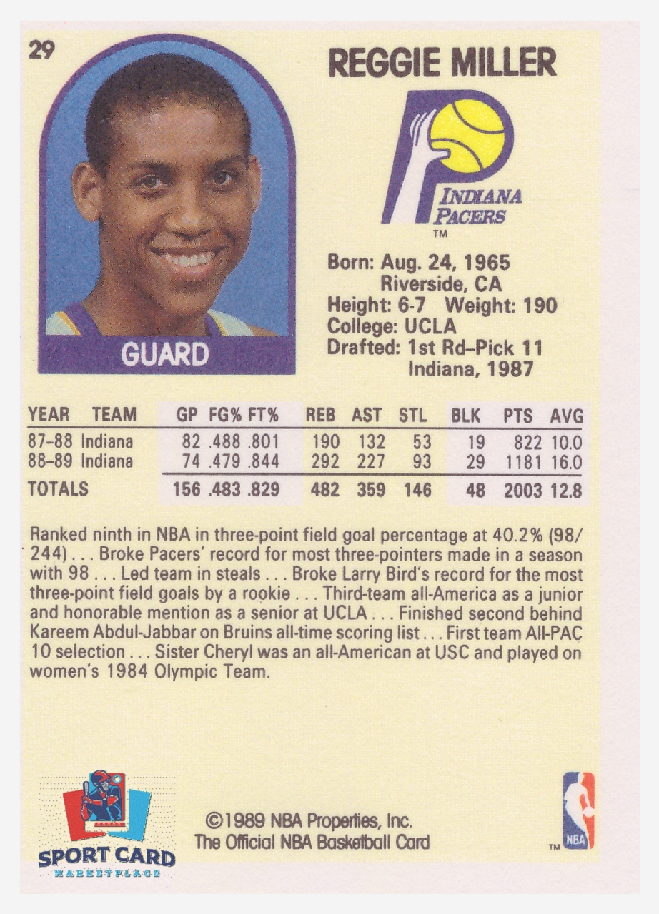1989-90 NBA Hoops #29 Reggie Miller / Indiana Pacers – Image 2