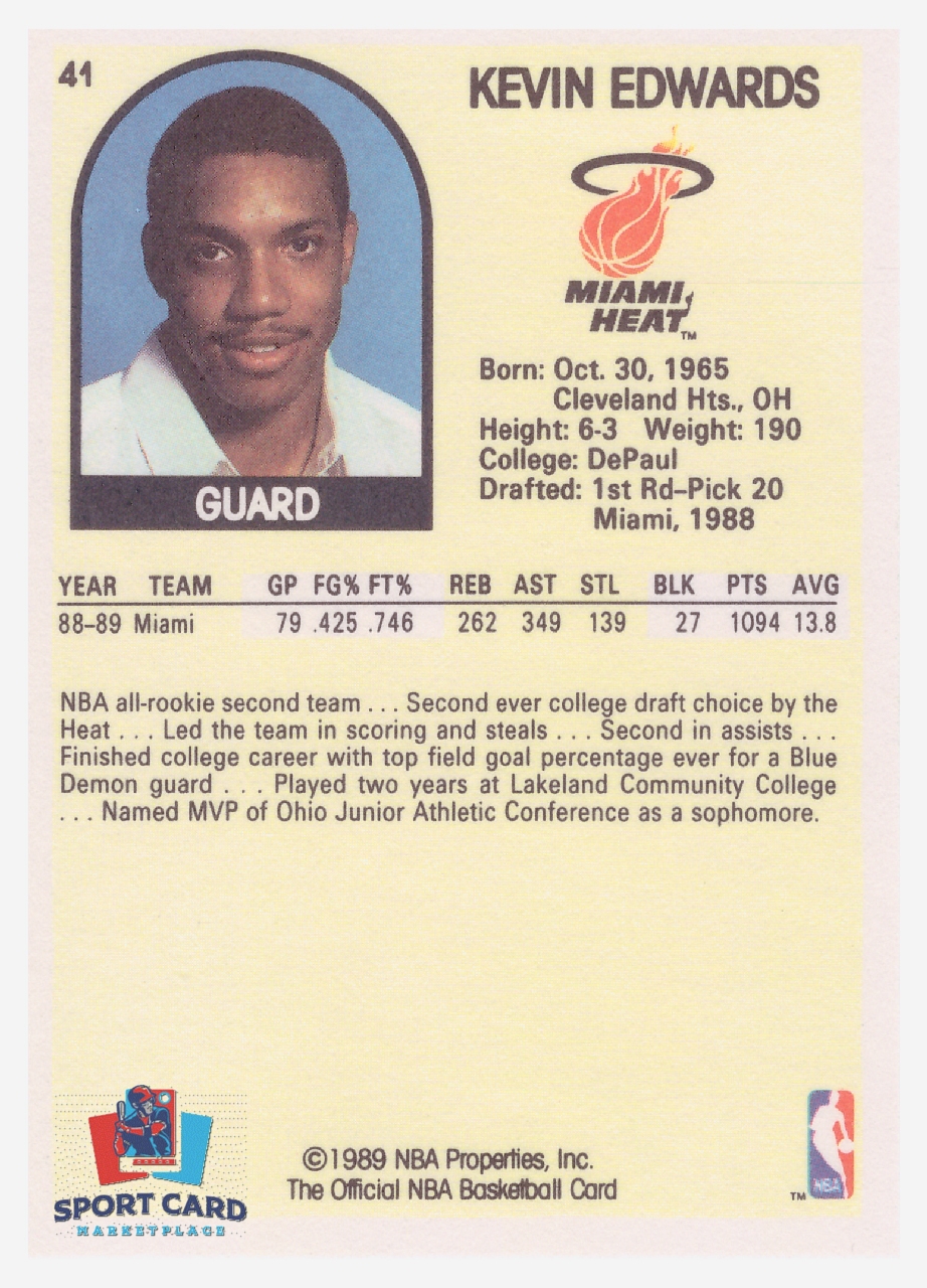 1989-90 NBA Hoops #41 Kevin Edwards / Miami Heat