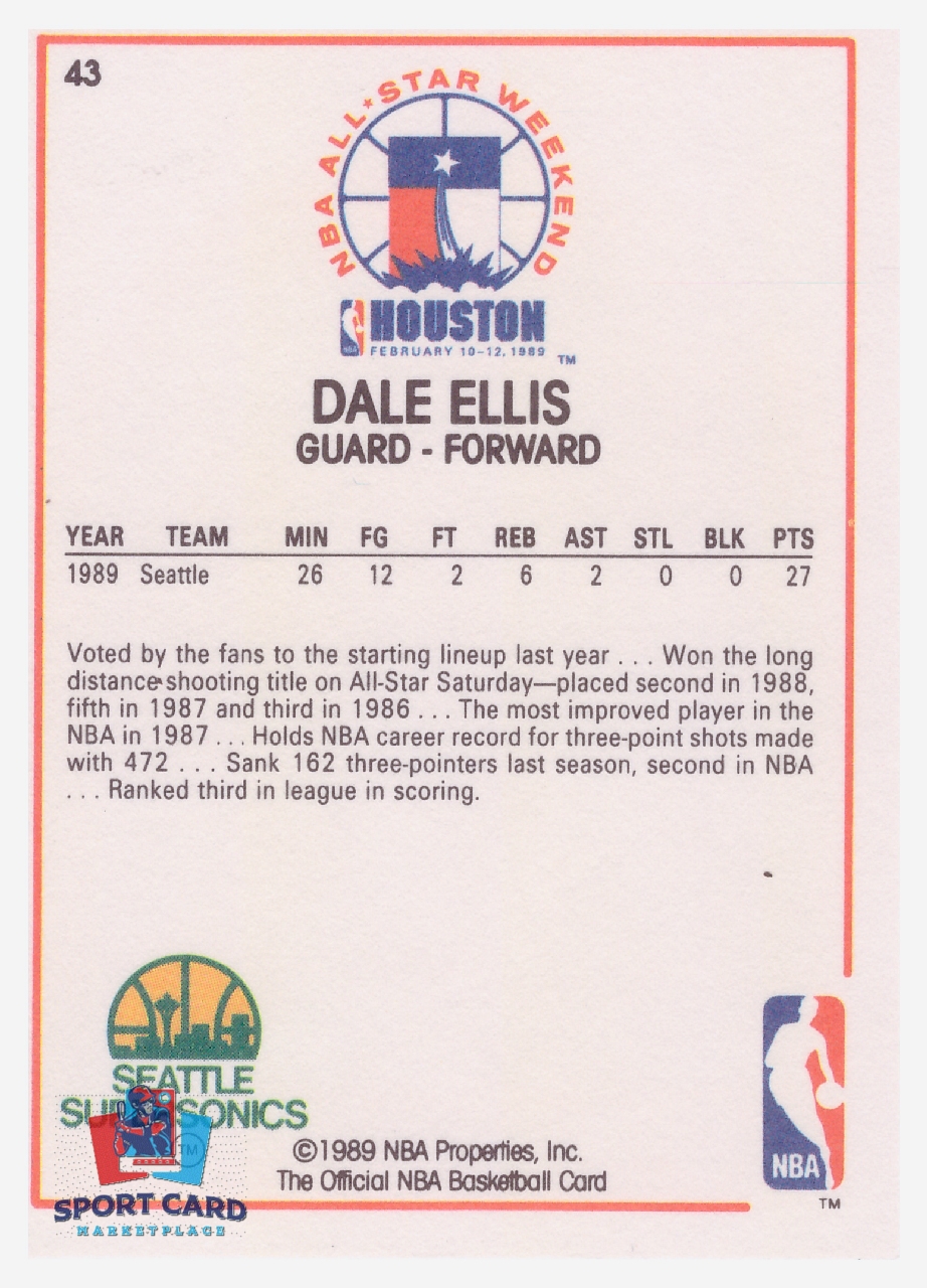 1989-90 NBA Hoops All-Star #43 Dale Ellis / Seattle Supersonics – Image 2