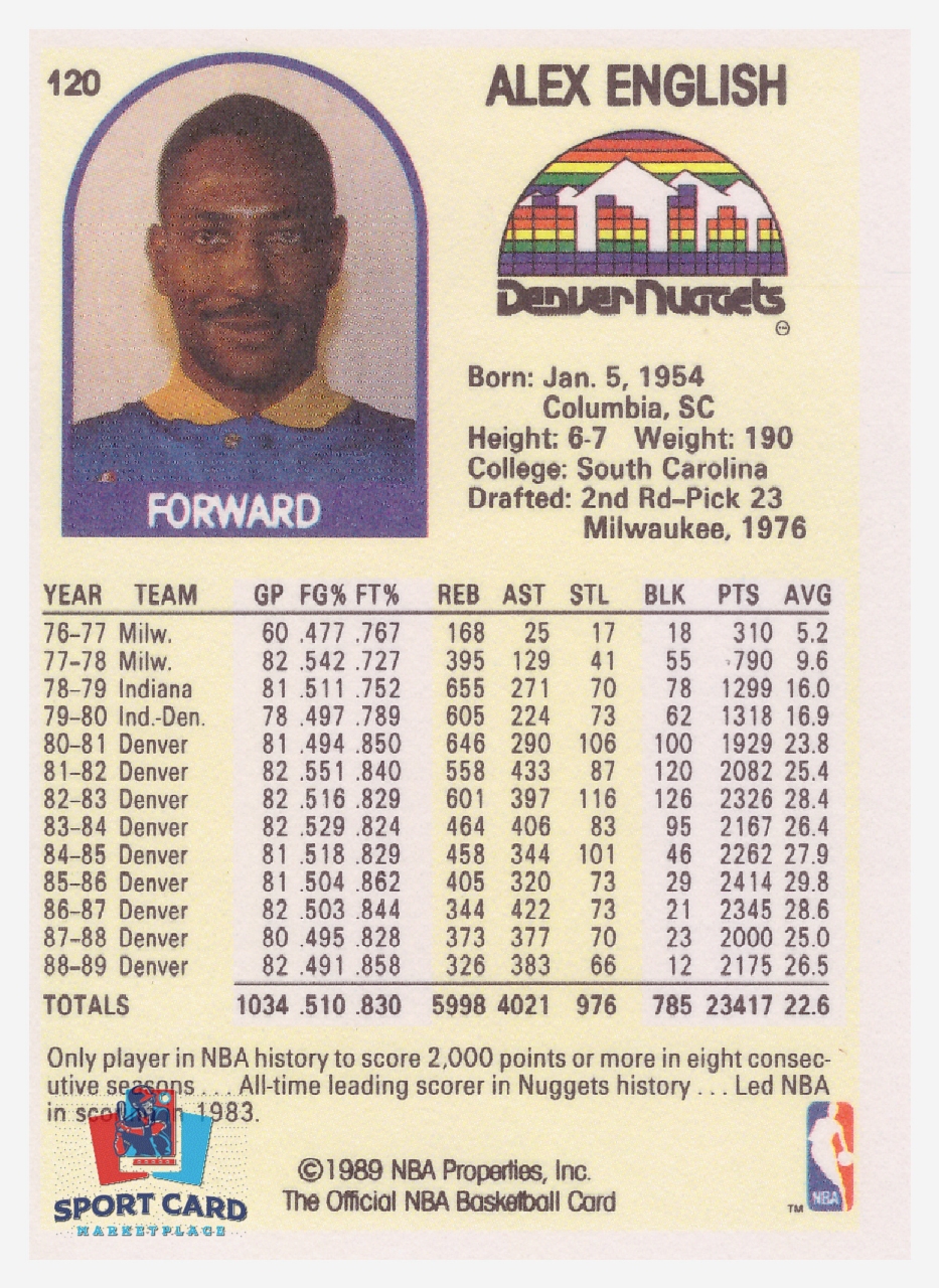 1989-90 NBA Hoops #120 Alex English / Denver Nuggets