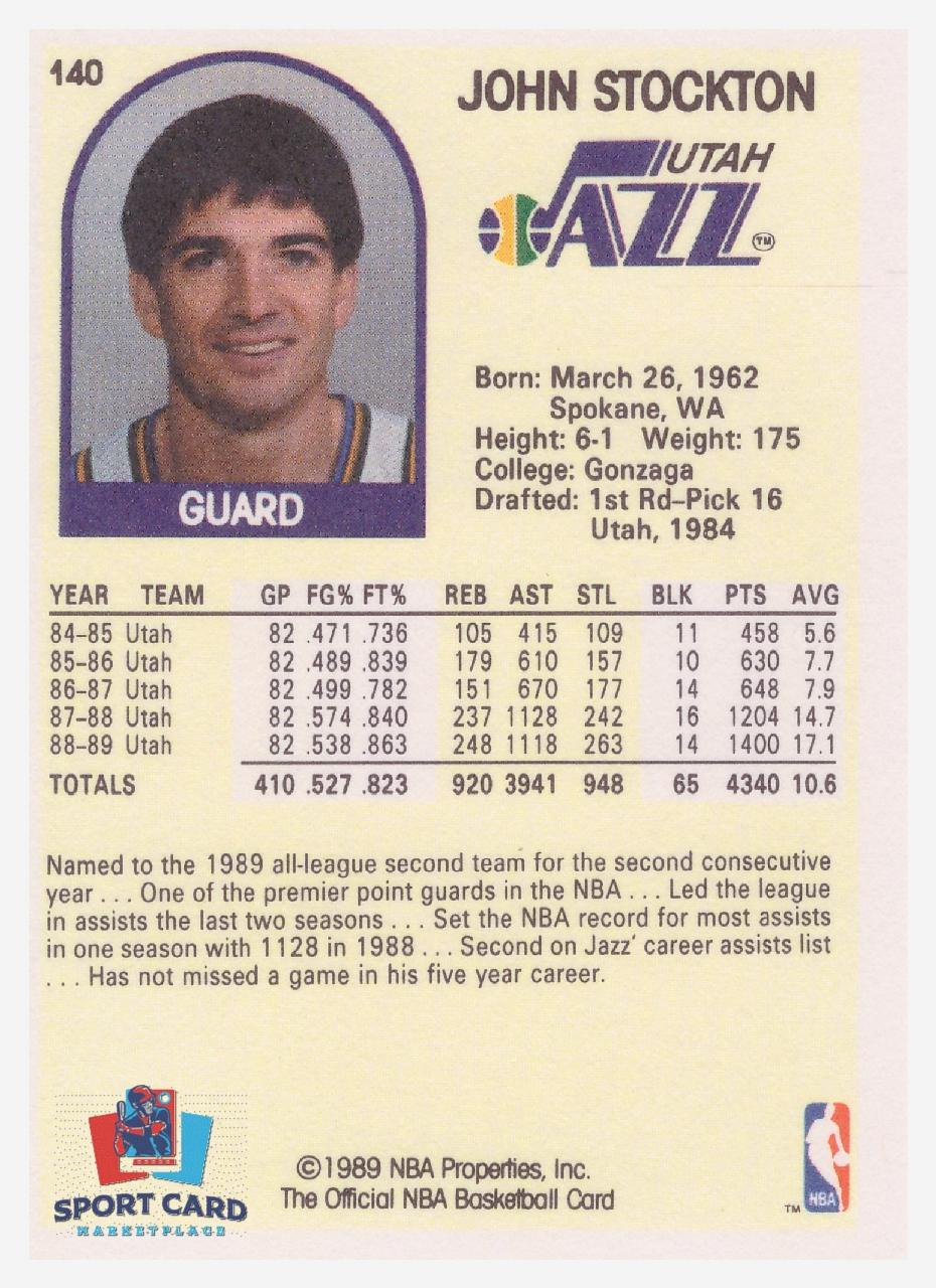 1989-90 NBA Hoops #140 John Stockton / Utah Jazz