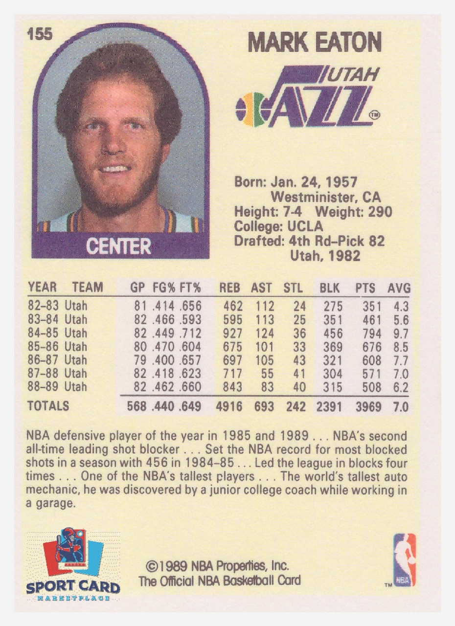 1989-90 NBA Hoops #155 Mark Eaton / Utah Jazz – Image 2