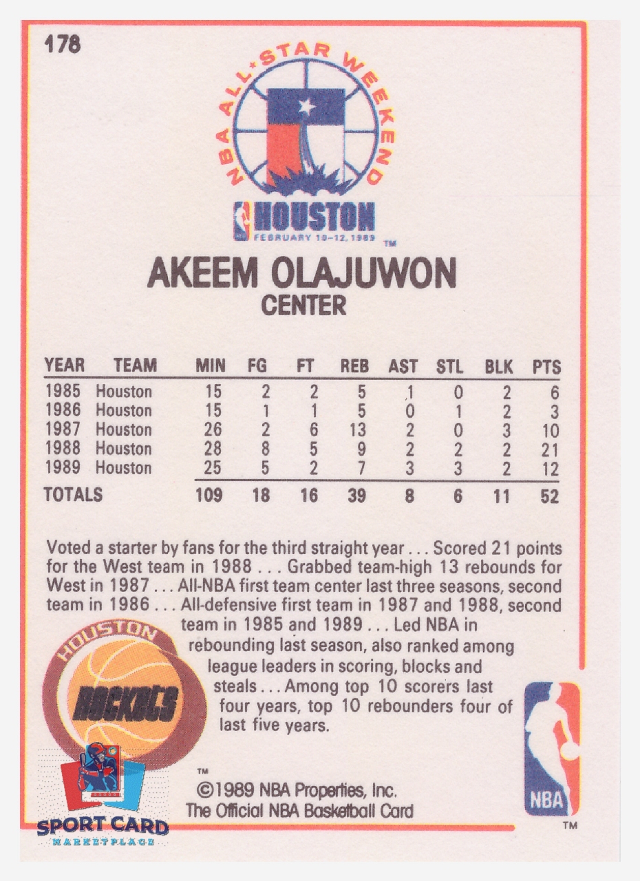 1989-90 NBA Hoops All-Star #178 Akeem Olajuwon / Houston Rockets