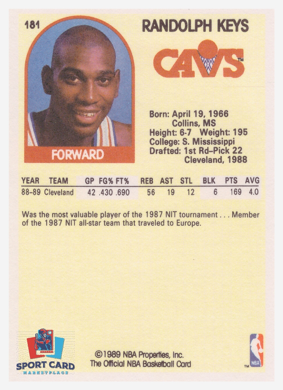 1989-90 NBA Hoops #181 Randolph Keys / Cleveland Cavaliers – Image 2
