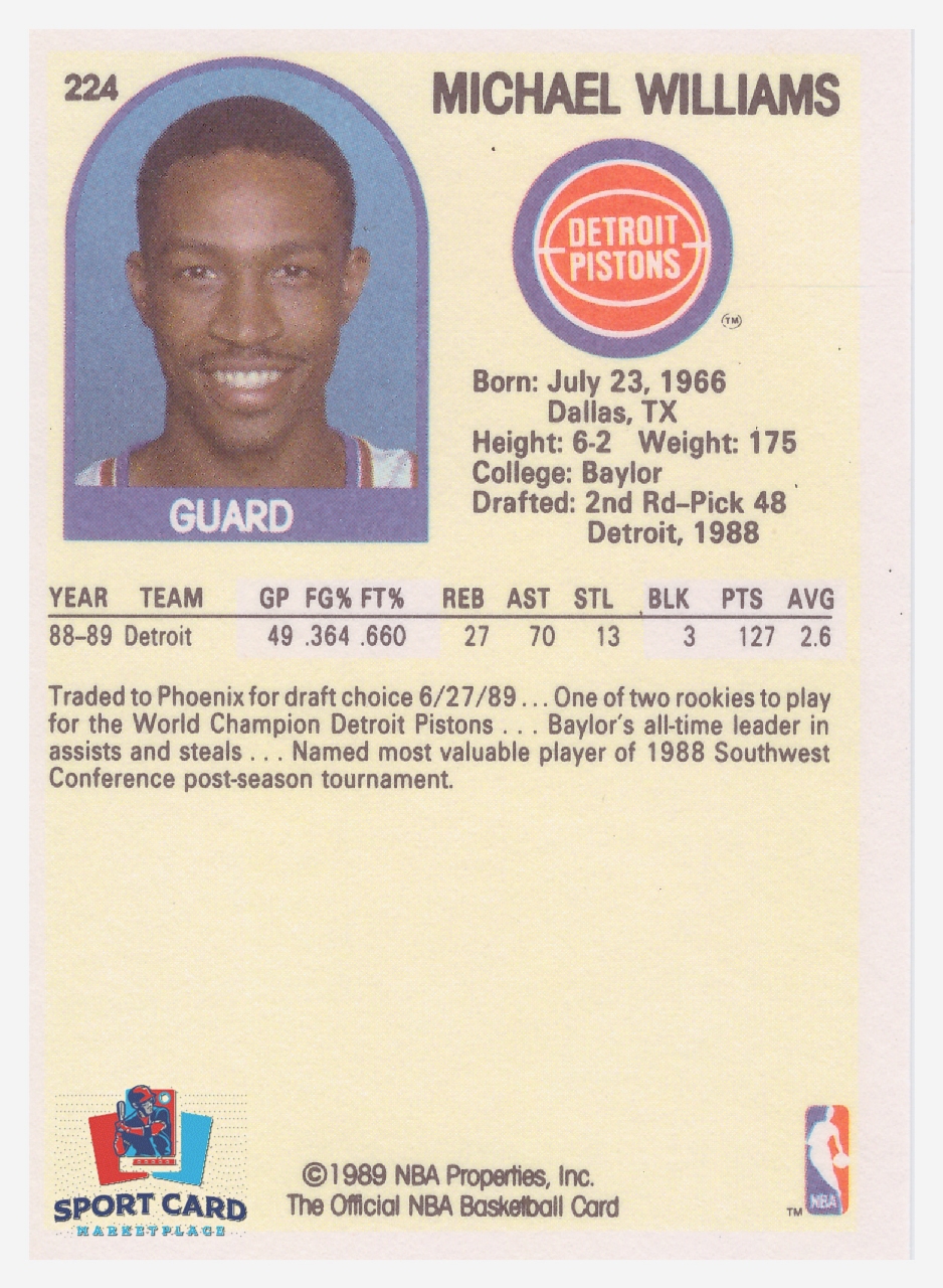 1989-90 NBA Hoops #224 Michael Williams / Detroit Pistons